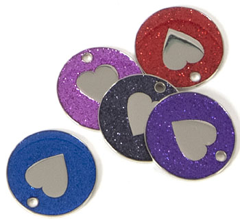 Glitter Heart Pet Tags 32 mm, pack of 10